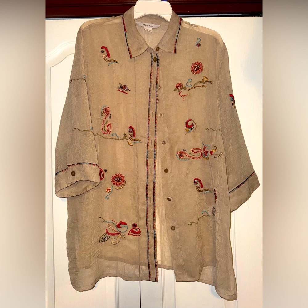 TanJay Embroidered Button Up Blouse